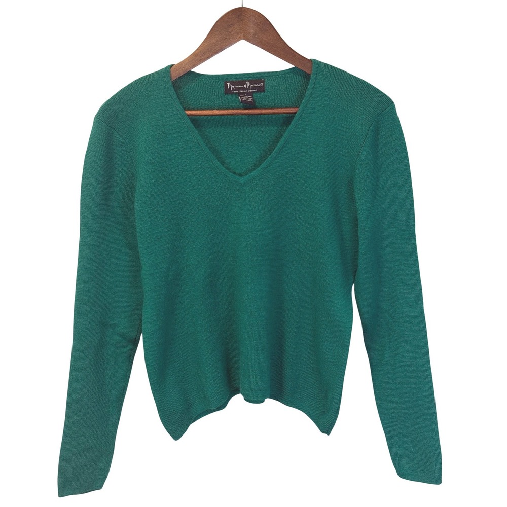 Mercer & Madison 100% Italian Merino Wool Kelly Green V-Neck‎ Sweater Size Large